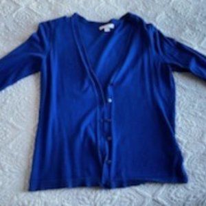 Royal Blue Textured New York & Company V-Neck Cardigan